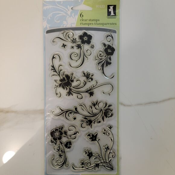 Inkadinkado FLORAL FLOURISHES #97633 Clear Cling Stamps Set of 6 NEW - Picture 1 of 5
